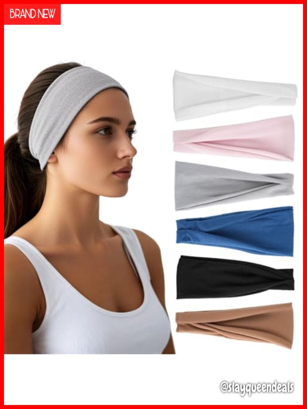 6 Pack Wide Elastic Headbands Stretchy Polyester Spandex Non-Slip for Workouts
